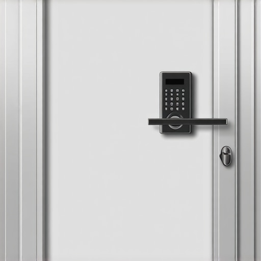 A modern commercial door showcasing both electronic and mechanical deadbolt locks with security interface