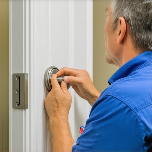 Locksmith installing high-security deadbolt on door