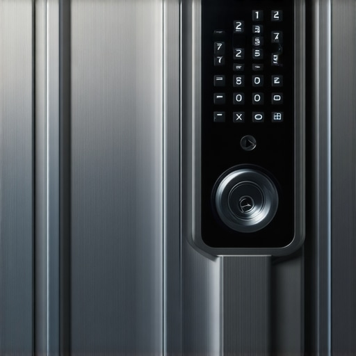 High-security electronic deadbolt with biometric access Modern commercial deadbolt with keypad and biometric scanner for enhanced security