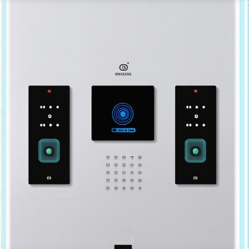 High-tech business security system featuring biometric and AI technology.