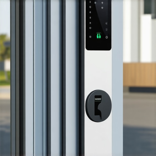 High-security biometric deadbolt system in a commercial setting Business entrance featuring biometric deadbolt and surveillance camera