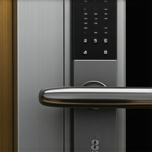 Close-up of reinforced deadbolt lock with digital features