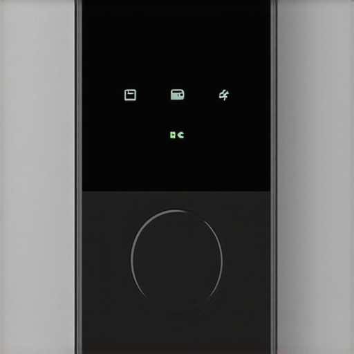 A high-tech smart deadbolt lock connected to a mobile device, illustrating advanced business security