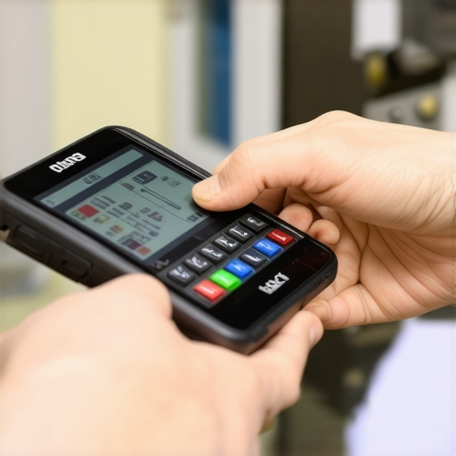 A locksmith analyzing lock cylinder with a decoder and digital management tools.